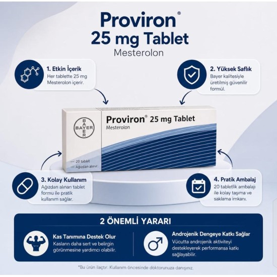 Proviron 25mg 20 tablet orijinal mesterolone kutusu ve tabletler